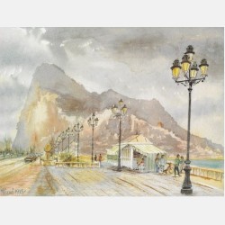Print of Gibraltar in winter by local artist Vin Mifsud